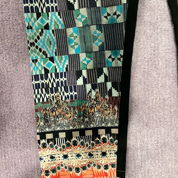 Clover Canyon Pants S Black Blue White Green Mixed Print Elastic Tie Waist Taper - Picture 3 of 8